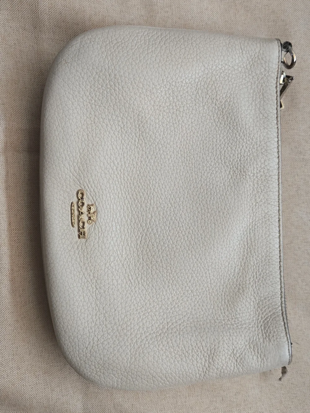 Coach Pebbled Leather Zip Pouch in Light Gray